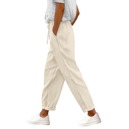 Baggy Corduroy Pants Women Casual Comfy Straight Leg Lounge Pants with Pockets Elastic Waist Crod Work Trousers Fall