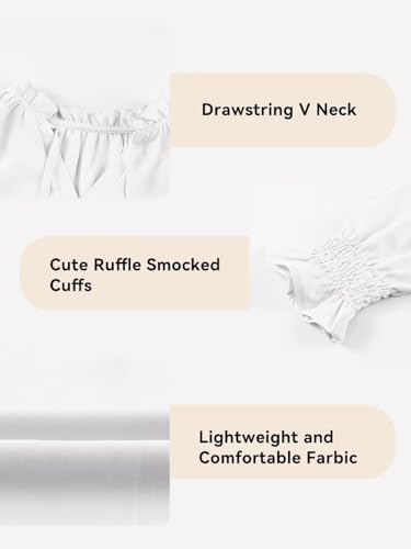 Girls Cute Long Sleeve Chiffon Blouses 2025 Casual V Neck Smocked Cuffs Shirts Tops 7-15 Years4