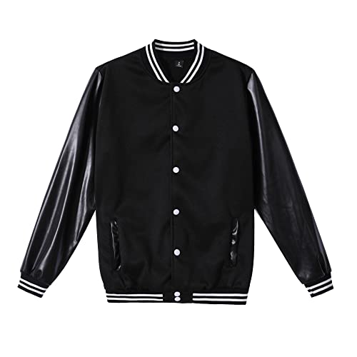 Mowbeat Women Leather Baseball Jacket Unisex Varsity Uniform Long Sleeve Adult Casual Cardigan Men's Track Jacket2