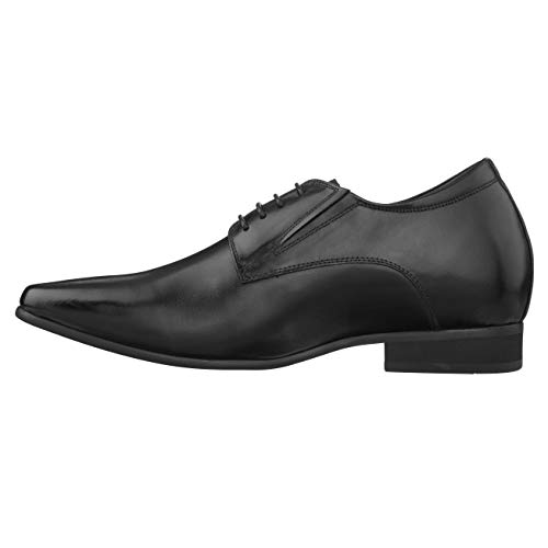 CALTO Men's Invisible Height Increasing Elevator Shoes - Black Premium Leather Lace-up Formal Derby Oxfords - 3 Inches Taller - Y5051 - Size 7.5 D(M) US3