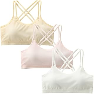 FEOYA 5 Pack Girls Bra Cotton Training Bra with Removable Pads Wireless Bralette Sports Bra Crop Tops Seamless Bra Top Teenage Underwear age 12-14 Years