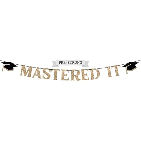 Pre-Strung Mastered It Banner - NO DIY - Gold Glitter Graduation Party Banner - Pre-Strung Garland on 10 ft Strand - Gold Grad Congrats Class of 2025 Party Decorations & Decor. Did we mention no DIY Cover