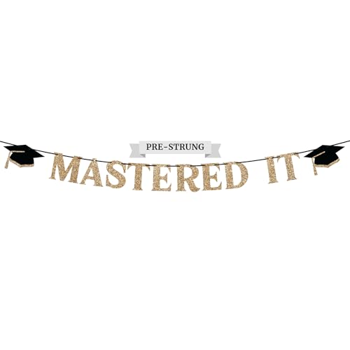 Pre-Strung Mastered It Banner - Gold Glitter Graduation Party Banner
