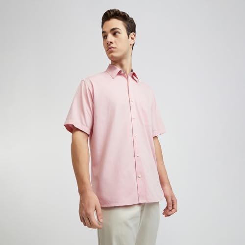 Image of Colorplus Men's Pure Cotton Solid Pattern Classic Fit Spread Collar Half Sleeve Casual Shirt