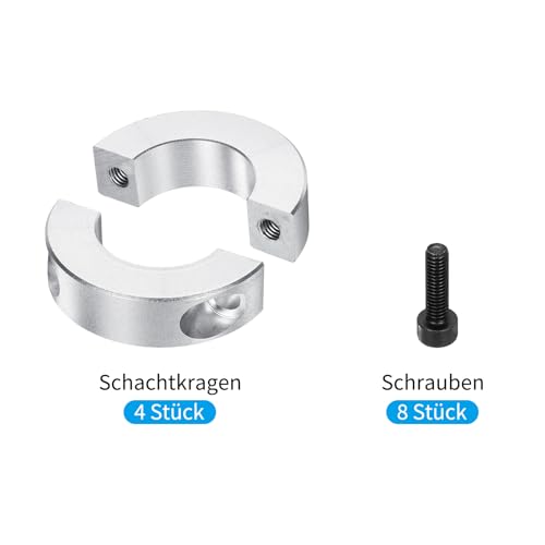 QUARKZMAN Aluminium Stellringe 25 mm Innendurchmesser Doppelt Geteilter Klemmring Silber Wellenring Bohrung Set-Schrauben Klemmringe Tiefenanschlag für Bohrer Auto Robotik 4 Stück