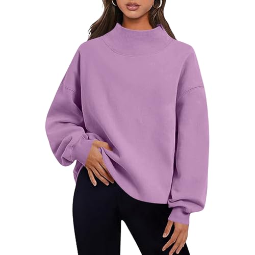 TANGNADE Mock Neck Sweatshirt Women Trendy Cozy Turtleneck Tops Cute Pullover Sweatshirts No Hood Winter Fashion Clothing Womens Turtleneck Long Sleeve Purple M
