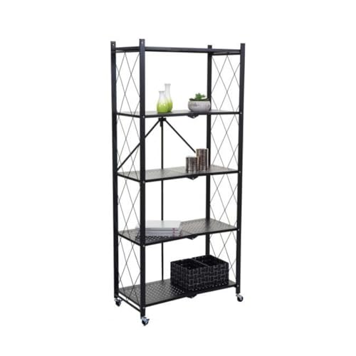 PROREGAL KLAP klappbares Regal mit Rollen | 5 B&ouml;den/F&auml;cher | Schwarz | Belastbarkeit 250kg | HxBxT 167x72x34cm | Lagerregal Metallregal Klappregal