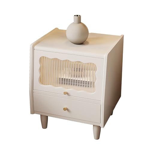 HJYBFA Mesita de Noche Moderna con Puerta de ratán y Vidrio, 2 cajones Almacenamiento Elegante en el Dormitorio