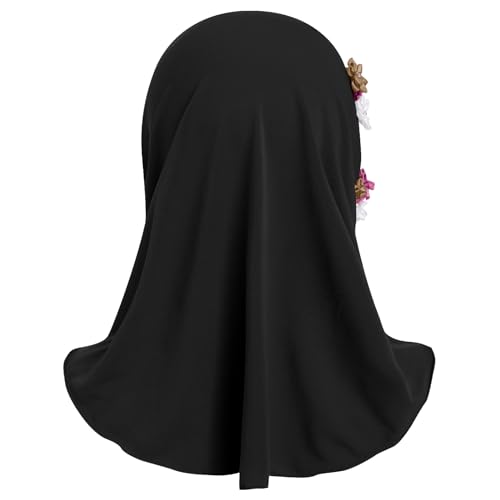 Kids Girls Muslim Instant Hijab Ready To Wear Islamic Shawls Turban with Flowers Scarfs Jersey Head Wrap2