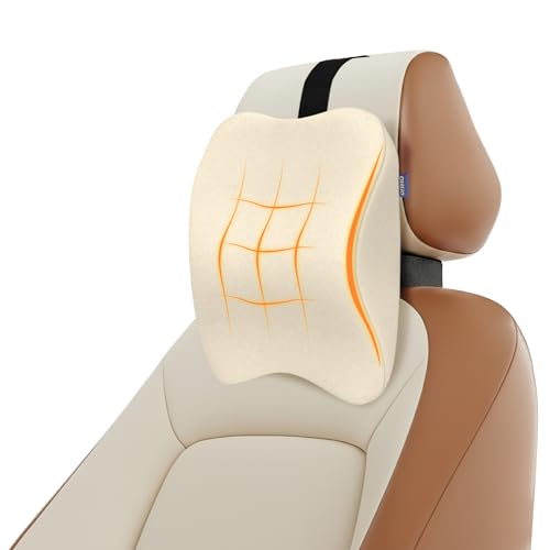 Image of Orista Premium Car Neck Rest Pillow | 2 Years Warranty | Memory Foam Neck Pillow for Car, Headrest Cushion for Neck & Cervical Support - Relieves Neck Pain & Fatigue | Beige Velvet