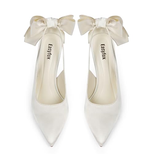 Closed Toe Heels Women Pointed Toe Pumps with Bow Knot Stiletto Wedding Party Dress Slingback Shoes3