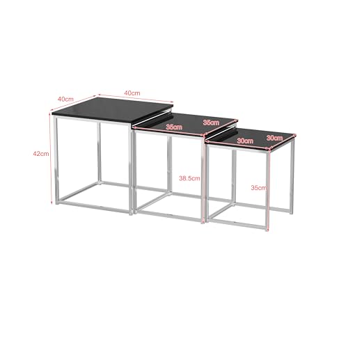 Rainbow Tree Set of 3 Nesting Coffee Tables Black for Living Room, High Gloss Nest of 3 Nested Tables Sofa Side Table Coffee Table End Tables Space Saving