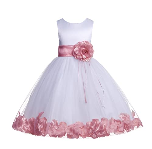 ekidsbridal Floral Rose Petals White Flower Girl Dress Pageant Dresses Junior Flower Girl Dress Birthday Girl 007