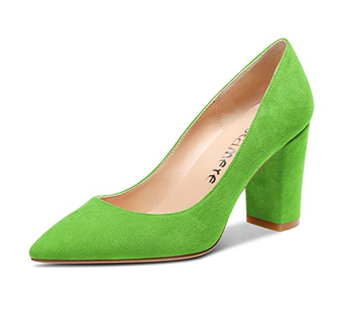 Castamere Womens Mid Chunky Block Heel Pointed Toe Slip-on Office Pumps Wedding Dress Cute Classic Shoes 3