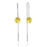 Pendientes para mujer con bola de ámbar M – ámbar pendientes largos de plata 925