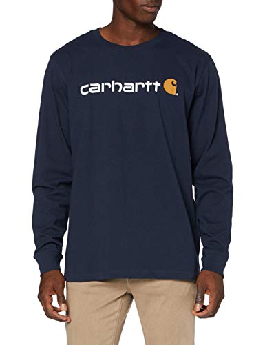 Carhartt Long-Sleeve Workwear Signature Graphic T-Shirt-Core Logo Camiseta, Navy, L para Hombre