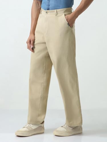 Image of Urbano Fashion Men's Loose Baggy Fit Solid Chino Trousers Non-Stretchable