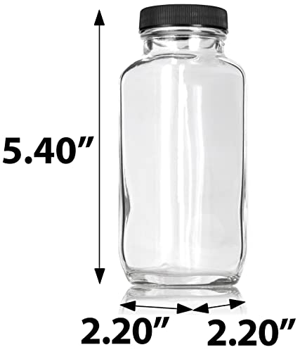 Juvitus 8 Oz Clear Thick Plated Glass French Square Bottle Jar With Lid (3 Pack) Perfect For Home, Travel, Juicing, Kombucha #TOP1
