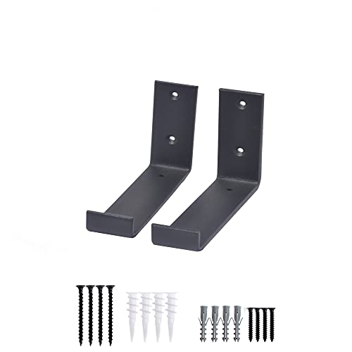 Shelf Brackets 2 Pack Heavy Floating Duty 5.5"L X 4.0"H X 1.5"W Black Metal Shelves Wall Mounted Rustic Iron J Shelf Brackets With Lip For Diy Open Shelving Brackets #TOP1