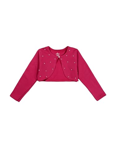 Image of KiddoPanti Girls Fleece Crop Length Shrug | Cotton Poly Fleece Fabric |Sequin Patch on Chest | Front Open Pearl Button Closure | Crop Length, Full Sleeve | Lightweigth & Breathable Girls Shrug