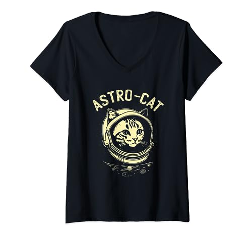 Astro Cat | Animales Mascotas Gatito Amante | Gato Astronauta Camiseta Cuello V