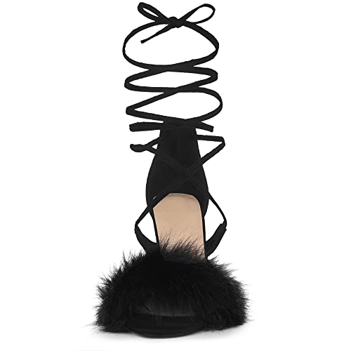 Allegra K Women's Faux Fur Stiletto Heel Lace Up Heels Sandals3