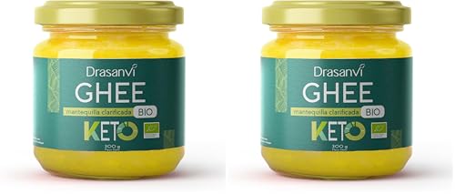 Drasanvi KETO Mantequilla Ghee de pasto Clarificada Bio | Saludable y de Fácil Digestión | Rica en Vitaminas A, D, E y K | Ácido Linoleico y Butirato | 99,8% de Grasas Saturadas| 300 g (Paquete de 2)