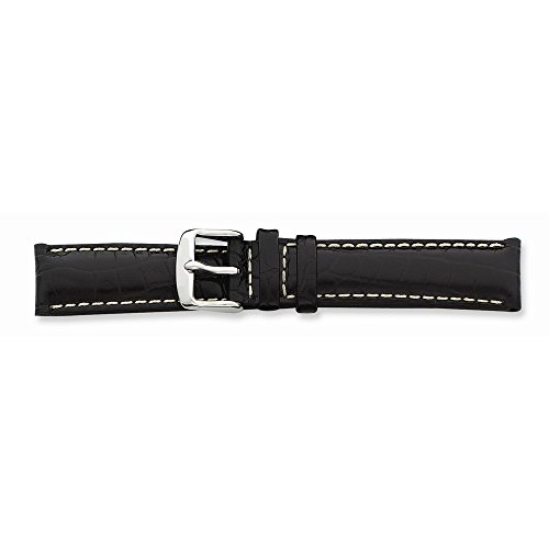 24mm Black Croc Wht Stitch Slvr-tone Bkle Watch Band