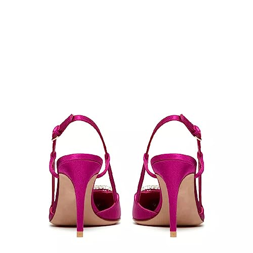 Image of BlingQueen Women Heeled Slingback Sandals Closed Pointed Toe Stiletto High Heels Patent Leather Pumps Slip-On Backless Evening Prom Party Dress Shoes