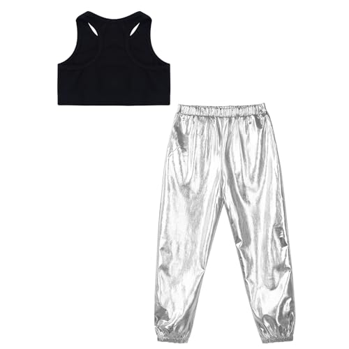 Teens Girls Hip Hop Jazz Street Dance Outfits Sleeveless Racer Back Crop Top with Jogger Pants 2Piece Activewear Set4