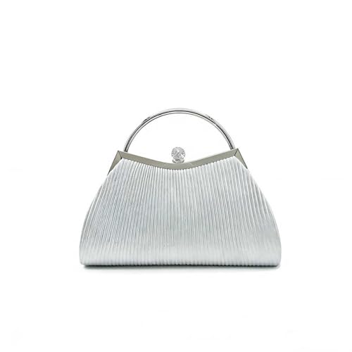 Bolsa Clutch Festa Feminina Prata Poliéster Alça Haste Metálica Mão Ombro Transversal Com Correntes Removíveis