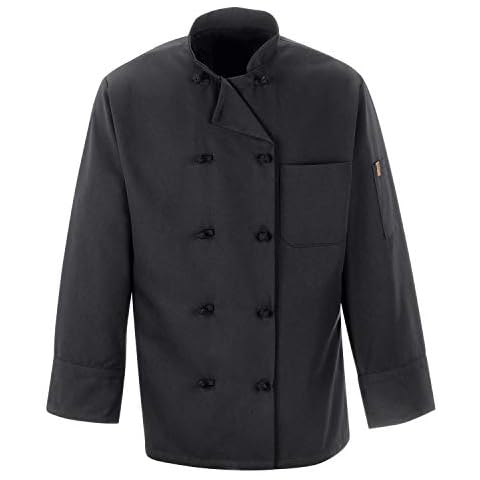 Chef Designs mens Black Coat Ten Knot Buttons chefs jackets, Black, Large US Cover