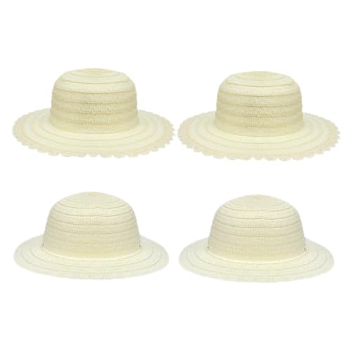 4Pcs Blank Straw Hats for Creative Painting Caps for Boys DIY Summer Sun Protection for Beach Farm Activities Engaging Crafting Fun Beige