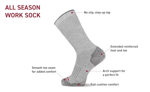 Wolverine Men's All Season Work Mid Calf Socks - 2 Pairs - Breathable Cotton Cushioning4