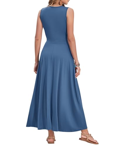 Image of AUSELILY Womens Maxi Dress Summer Sleeveless Wrap Long Dresses with Pockets | V-Neck Wrap Sleeveless Sundress, fits formal, casual, beach, vacation & daily wear