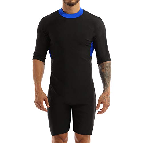 Tiaobug Wetsuit Men's One Piece Round Neck Half Sleeves Scuba Diving Surfing Snorkeling Swimming Royal_Blue Medium #TOP2