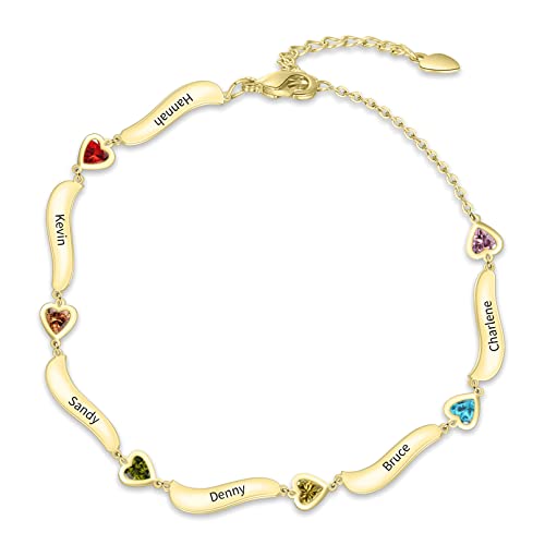 MissNaNa Personalized Mothers Heart Birthstone Bracelets for Women Custom 1-7 Names Bracelets Anklet Adjustable Family Bracelets Christmas Gifts for Grandma Mother's Day Jewelry3