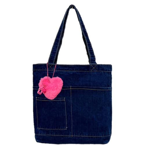 Image of Farm4Far Denim Cute Pink Plush Love Tote Shoulder Sling Hand Bags