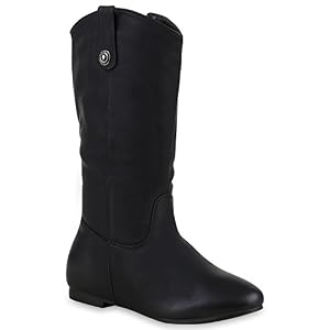 stiefelparadies Stiefelparadies Damen Schlupfstiefel Boots Schuhe 128302 Schwarz Brito 37 Flandell