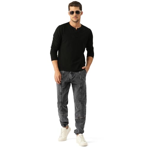 Image of PARIS HAMILTON Men Relaxed Fit Stretchable Heavy Fade Denim Jogger Jeans