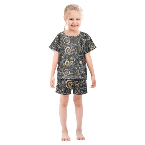 ALAZA Machinery Stylish Pajamas Set Short Sleeve Cotton Sleepwear Summer Pjs 2 Piece 5-14Y3