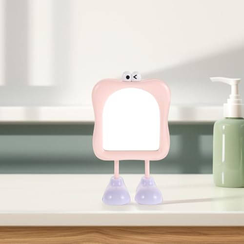 Espejo de maquillaje portátil rosa pequeño de escritorio miniatura 5
