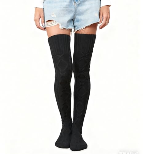 Image of YELAIVP Women's Thigh High Socks - Extra Long Cable Knit Over the Knee Socks and Leg Warmers