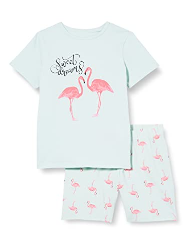 NAME IT Mädchen Nkfnightset Shorts Flamingo Noos Pyjamaset, Glacier,...