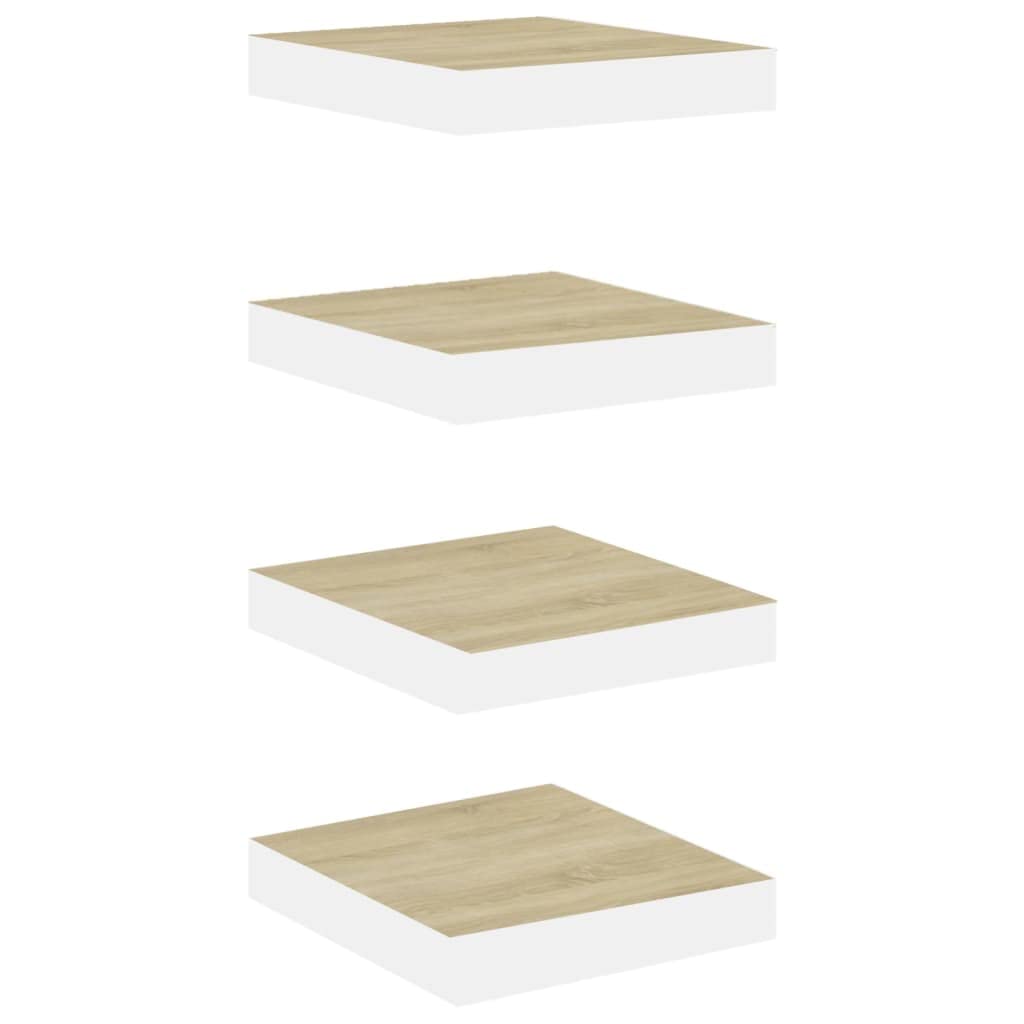 Zestaw 4 półek wiszących, imitacja dębu i biały, 23 x 23,5 x 3,8 cm, płyta MDF, niewidoczne mocowanie, regał ścienny na książki, dekoracje i przedmioty kolekcjonerskie