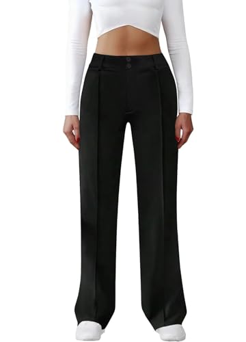 Womens Dress Work Pants Business Casual Office Pull On Trousers High Waist Wide Leg Stretchy Slacks with Pockets