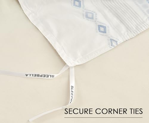 Image of SLEEPBELLA Boho King Size Duvet Cover Set - Cotton Reversible Blue /White with Button Closure & Soft, Breathable Fabric