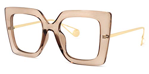 Image of Zeelool Chic Oversized Thick Square Eyeglasses Frame for Women with Non-prescription Clear Lens Qatar ZOP01892-02 Cameo Brown