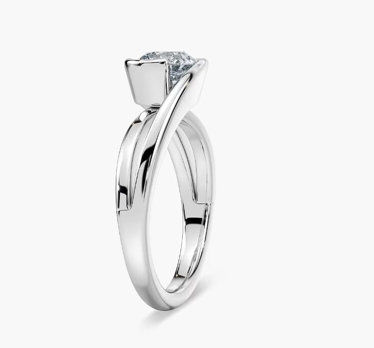 Sterling Silver Customizable Round - Cut Moissanite Ring with Twisted Band, Personalized Engraved Ring for Wedding/Engagement, Ideal Gift for Her4