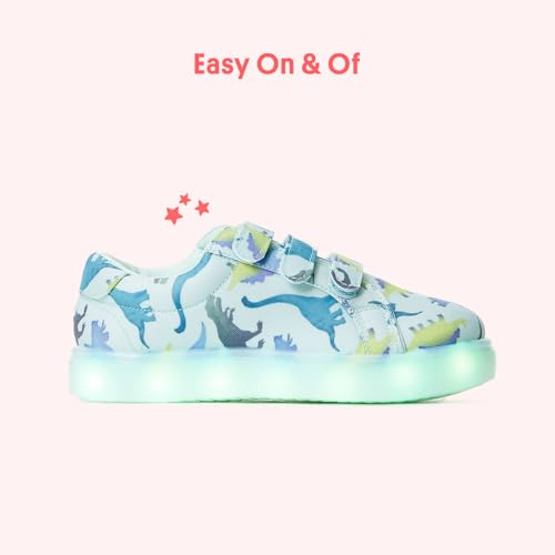 FabKids Boys Light Up Dinosaur Sneakers Glowing Athletic Sport Shoes Kids Cute Dino Tennis Footwear Toddler Size T93